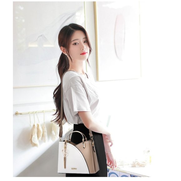 Yellow & Beige Leather Handbag with Shoulder Strap Stylish & Functional 5 Pocket - Picture 8 of 8